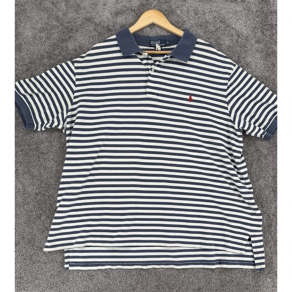 Vintage Polo Ralph Lauren Striped Polo Shirt 3XB Big Y2K 90s Navy White